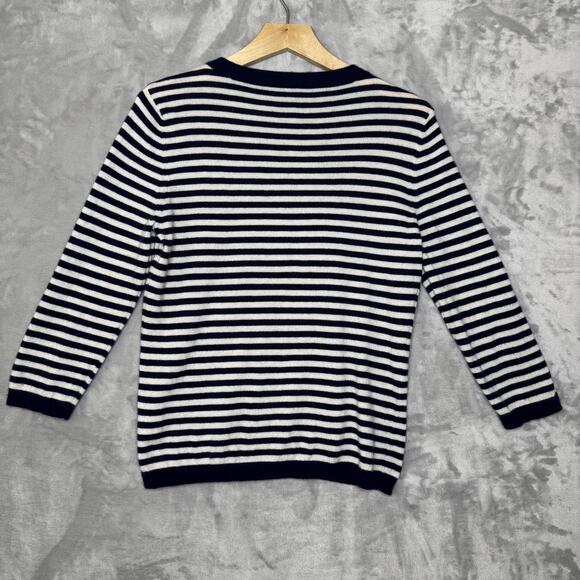 Talbots Sweater Womens Medium Petite Navy White Striped Crewneck Lambswool Blend - Picture 2 of 8